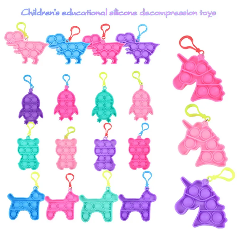 Mini Fidget Keychain Poppet Fidget Toy Child Anti Stress Reliver Push Bubble Sensory Toys Key Chain Decompression for Children