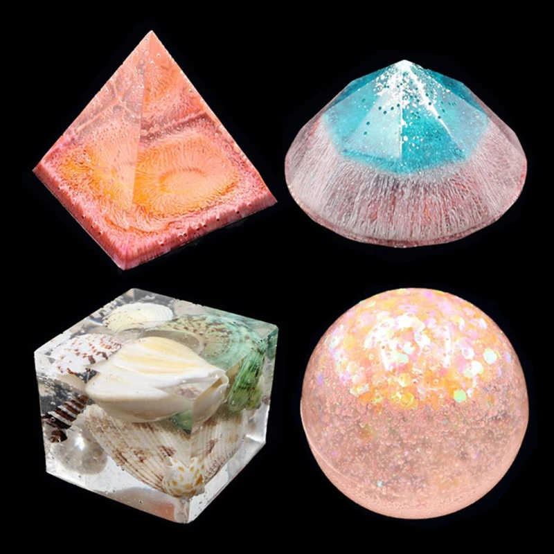 

1 Set Pyramid Cube Sphere Diamond Cone Measuring Cup Crystal Epoxy Resin Mold