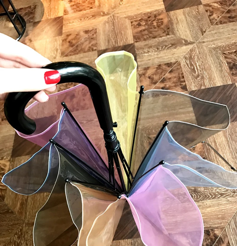 Японский Зонт Радуга прозрачный Ветрозащитный с длинной ручкой дождевой женский