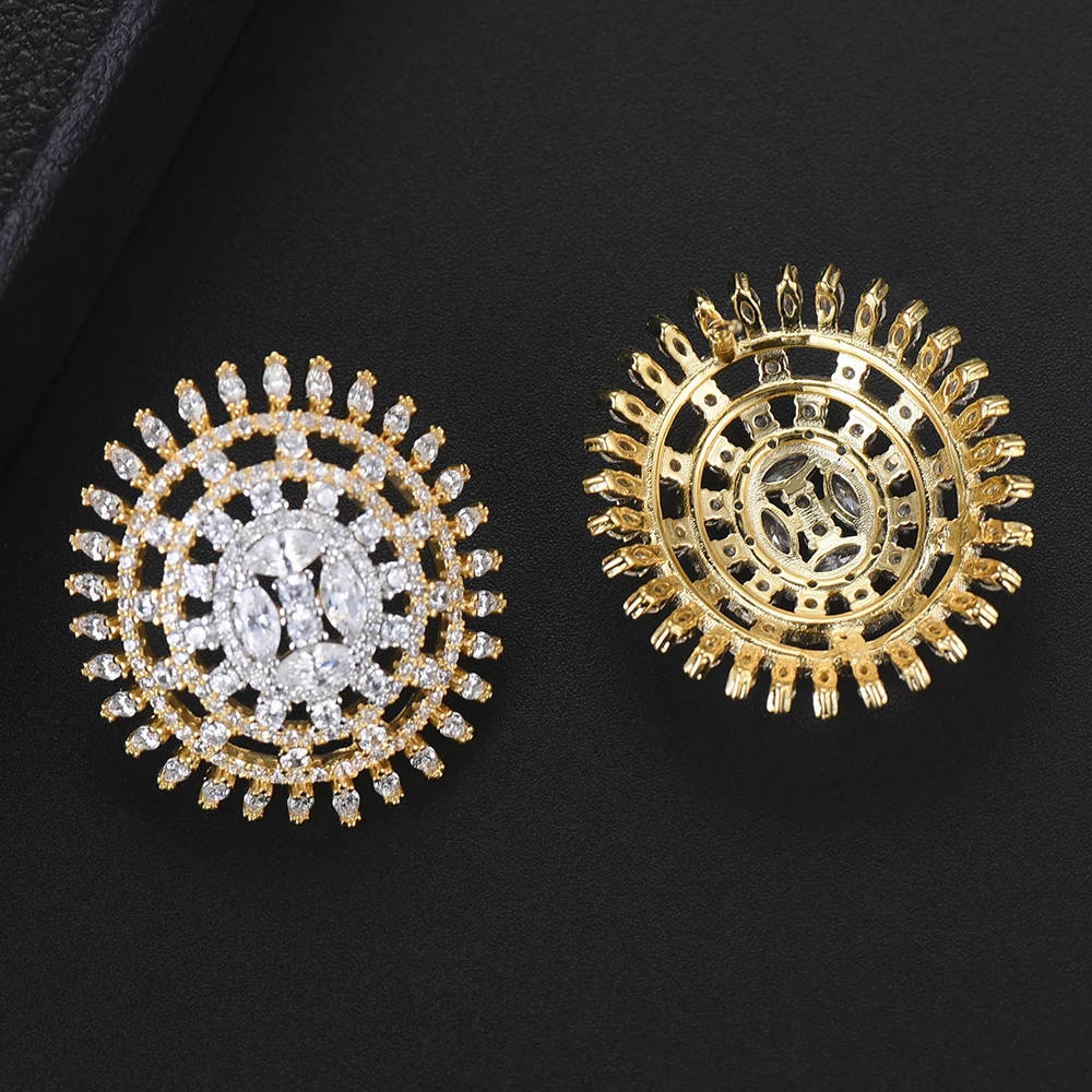 

LARRAURI Personality Fashion Jewelry Full Cubic Zirconia Round Hollow Stud Earrings Women Wedding Cubic Zircon CZ Bridal Earring