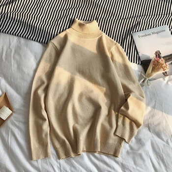 Light yellow HCXY, мужские свитера с высоким воротом, мужская Трикотажная рубашка с воротником-стойкой, свитер для мужчин и женщин, Вязанная одежда для пар - Цвет: Light yellow