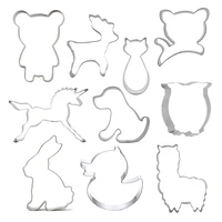 10pcs animal cookie cutter stainless steel cut candy biscuit mold cooking tools rabbit dog horse bear theme metal cutters mould