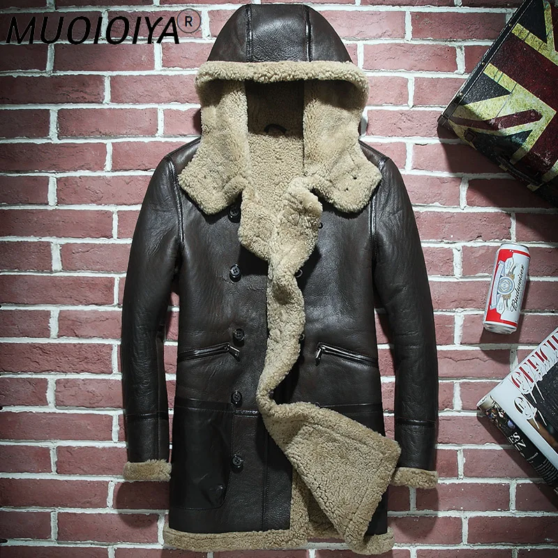 

Natural Sheep Fur Shearling Jacket Men Winter Real Genuine Leather Jacket Men Hooded Warm Sheepskin Coat Wp17a387 KJ3804