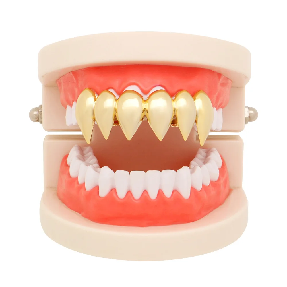 

Tooth Grillz Top Sharp Drop Grills Hiphop Teeth Cap Custom Fit Handmade Grillz Plain Gold Silver Color REAL Grill Body Jewelry