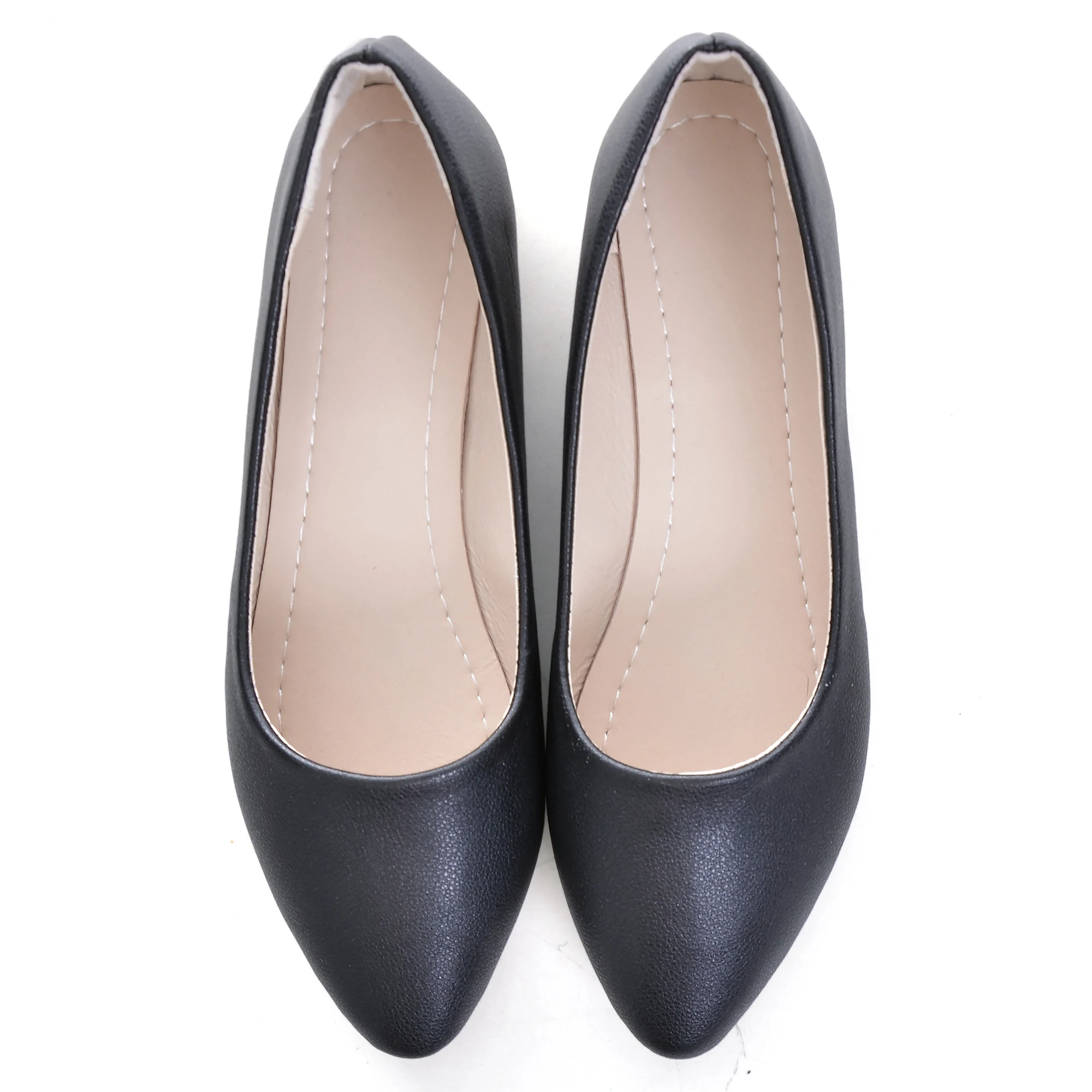 Женские туфли на танкетке Цвет Черный Белые плоской подошве для работы