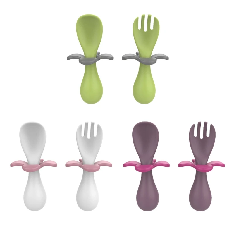 

2Pcs Baby Learn Feeding Spoon Fork Set Solid Color Kids Tableware Portable Toddler Training Cutlery