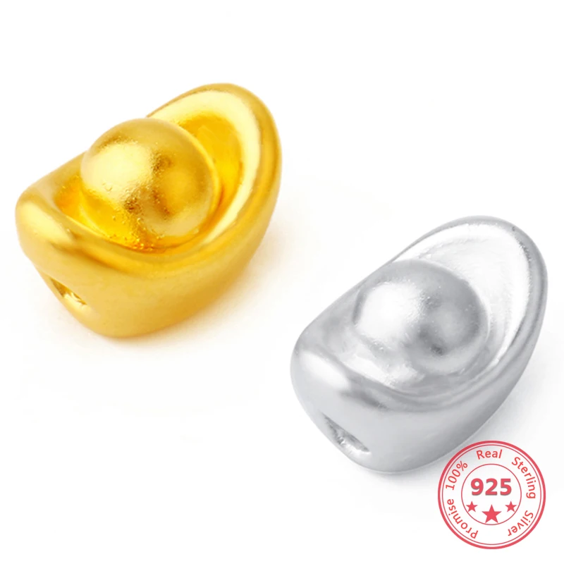 

DIY 925 Sterling Silver Color Lucky Gold Ingot Perforated Beads Handmade Making Jewelry Decoration Accessories Wholesale