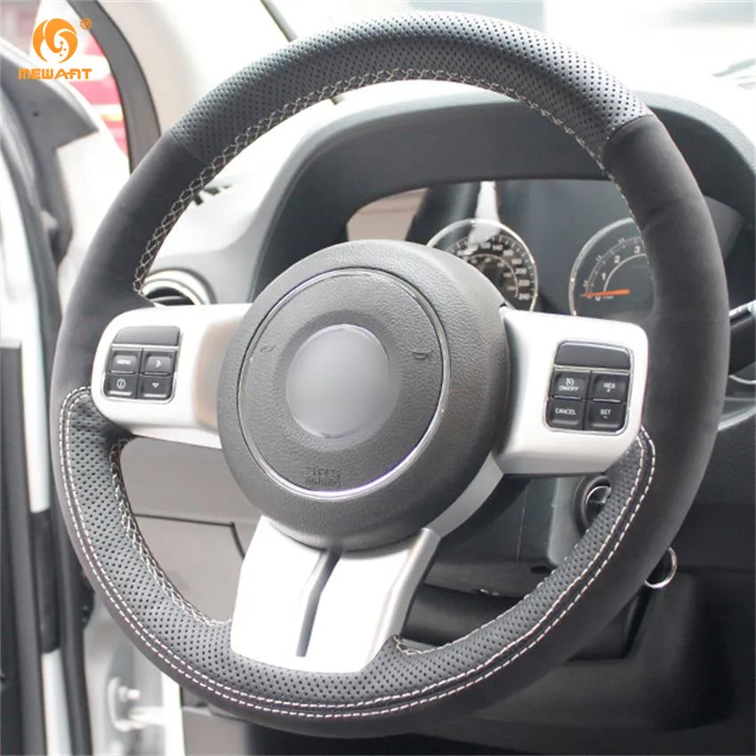 Чехол на руль автомобиля из черной натуральной кожи и замши для Jeep Grand Cherokee 2011-2013