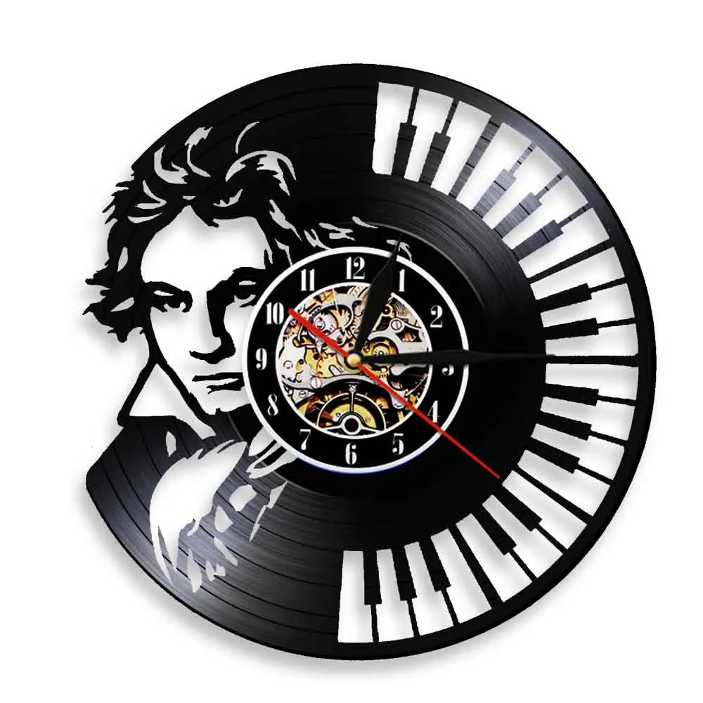 Beethoven Portrait Vinyl Record Wall Clock Piano Keyboard Wall Clock Home Decor Wall Watch Symphony Classical Music Lovers Gift