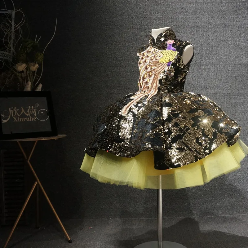 

Real Picture High Quality Flower Girl Dress Full Sequins Baby Girls First Birthday Party Dresses Kids Pageant Gown