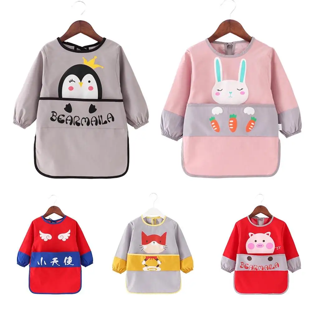 Baby Bibs Long Sleeve Waterproof Feeding Bib Clothing For Lunch Cartoon Animal Mouse And Bear Babador Itself | Детская одежда и