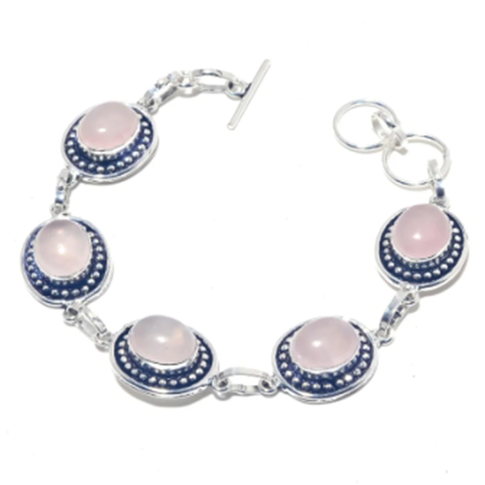 

Rose Quarts Bracelet Silver Overlay over Copper, 21.8 CM , B4010