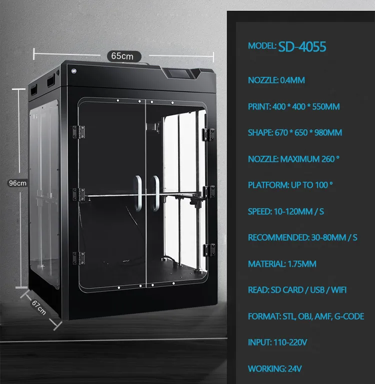 SD-4055 fdm 3D принтер Высокая точность большой размер полностью закрытый высокая температура платформа TFT сенсорный экран принтер