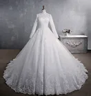 Новое романтическое милое элегантное роскошное кружевное свадебное платье принцессы 100 см с длинными рукавами и аппликацией, бальное платье знаменитостей , vestido De Noiva свадебное платье