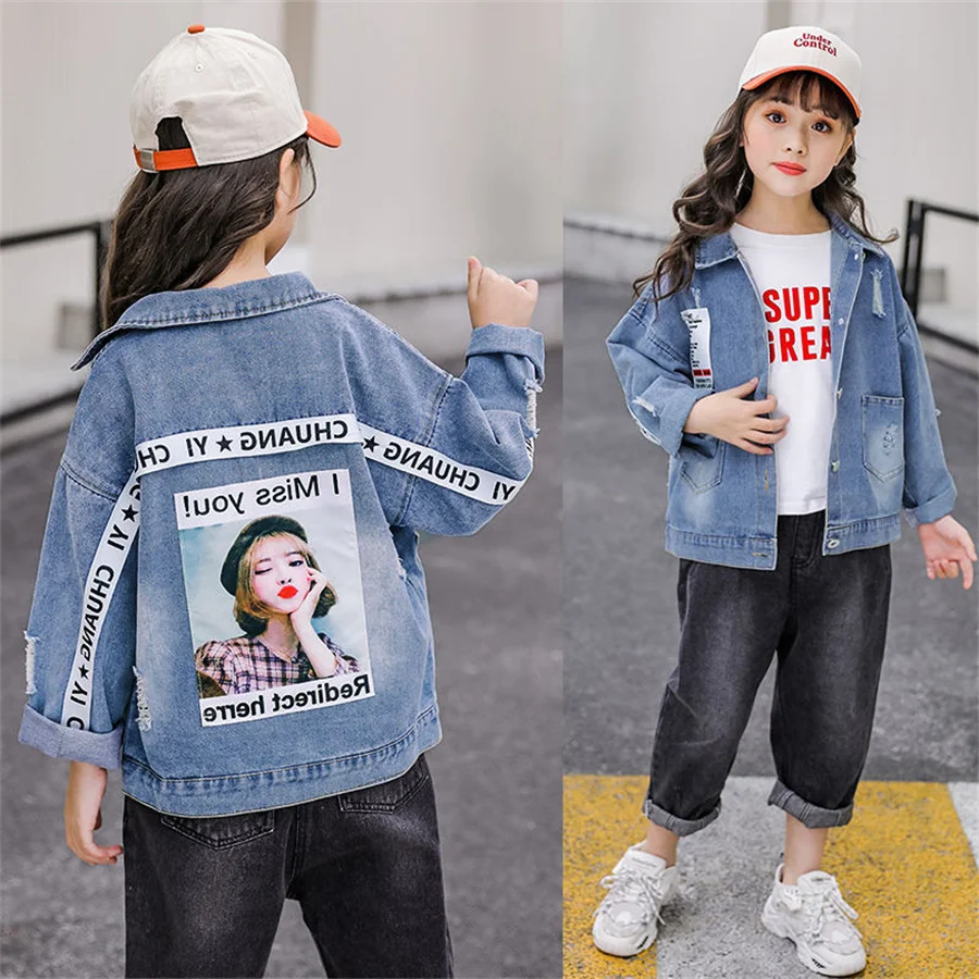 

Girls demin jacket 3-13T kids spring warm jacket teenage fashionable cartoon coat autumn baby girls tops kids jeans baby outwear