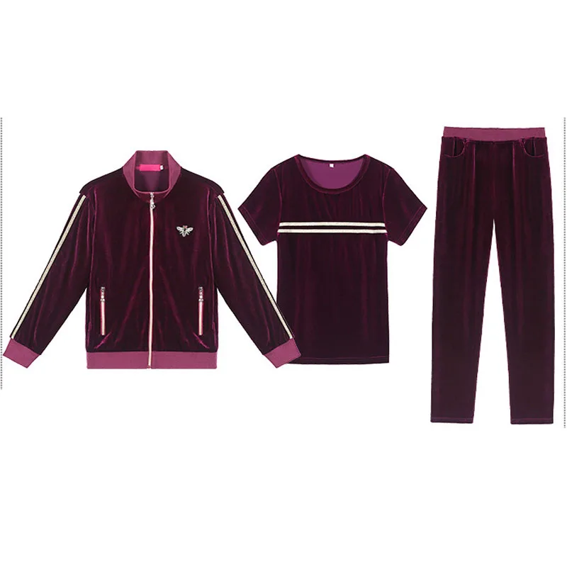 Осенний и зимний Золотой Бархатный спортивный костюм женский среднего возраста