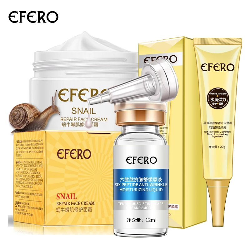 Efero 1 шт. эссенция увлажняющая крем Улитка+ 1 шт. крем против морщин для глаз удаление темных кругов+ 1 шт. коллагеновая Сыворотка для лица