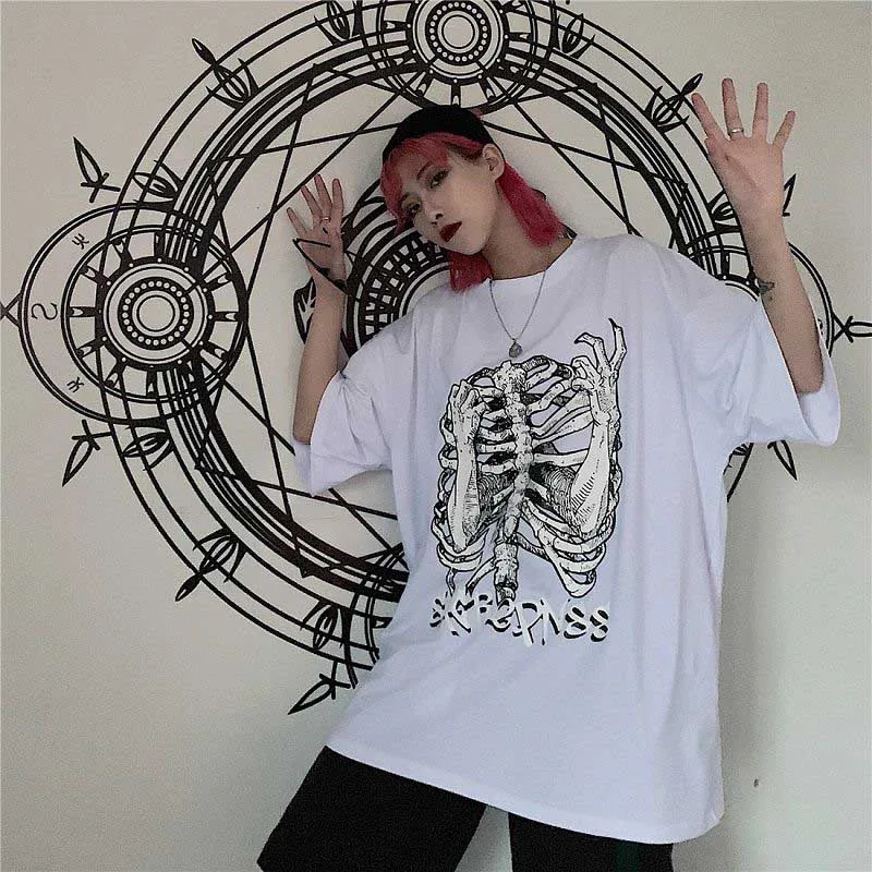 

Harajuku summer streetwear Women's Clothing Couple korean loose tees skull letter print Women tops casual short sleeve t