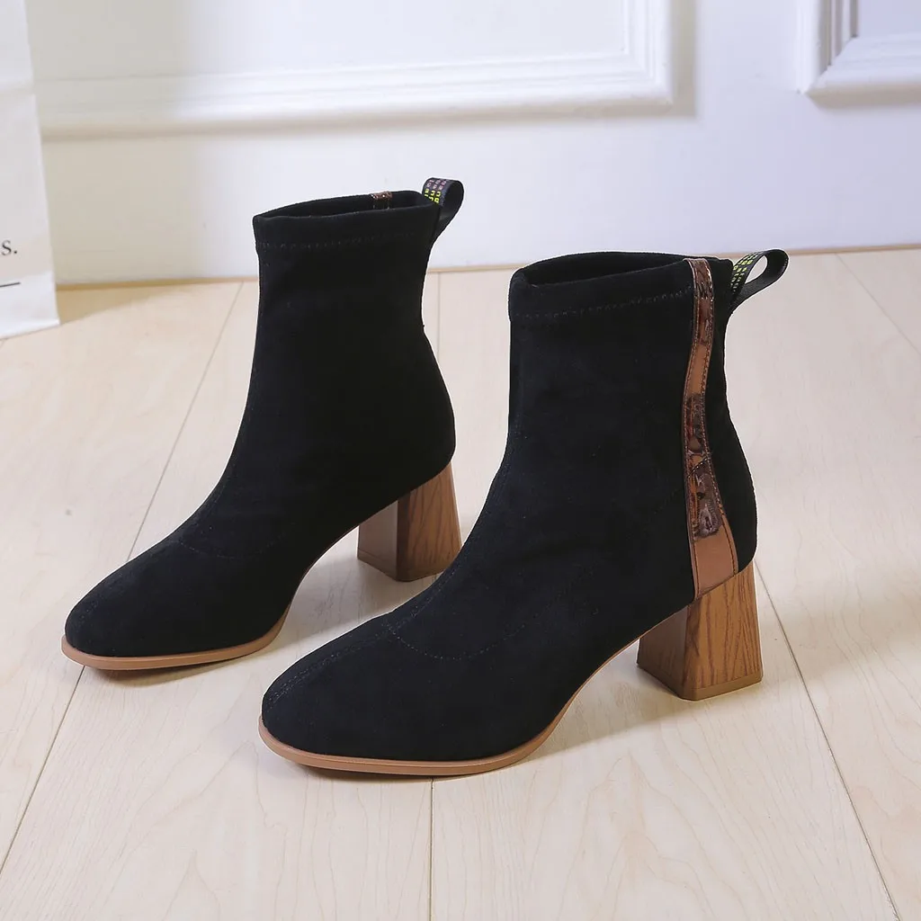 Женские замшевые носки из эластичной ткани модные зимние полусапожки на