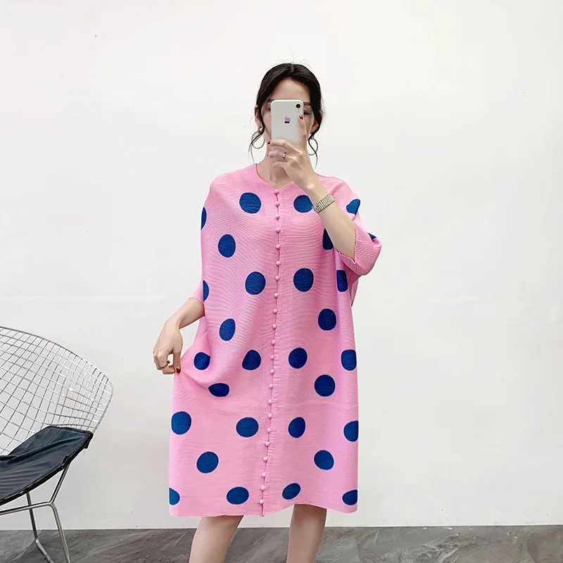 

Women Jacket Pleated Polka Dot Coat Summer 2020 New Cardigan Style Plus Size Coat