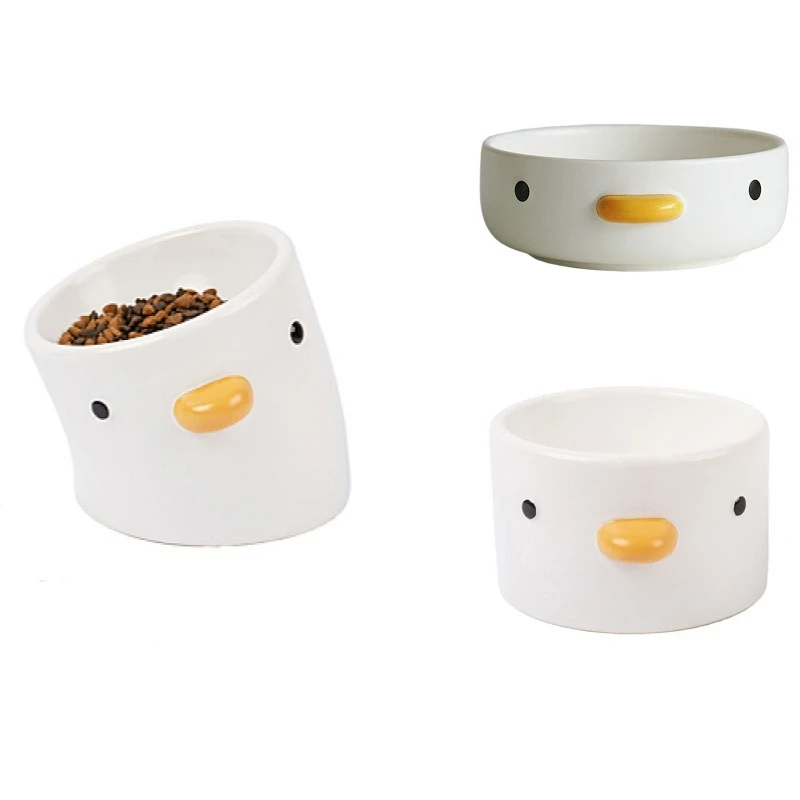 

Creative Ceramic Chick Pet Oblique Mouth Crooked Neck Cat Bowl Dog Bowl High Bowl Pet Feeding Container Pet Accessories