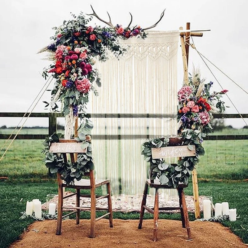 

Macrame Cotton Handwoven Tapestry Bohemian Room Divider Window Door Curtains Wedding Background Home Decor 2 Sizes