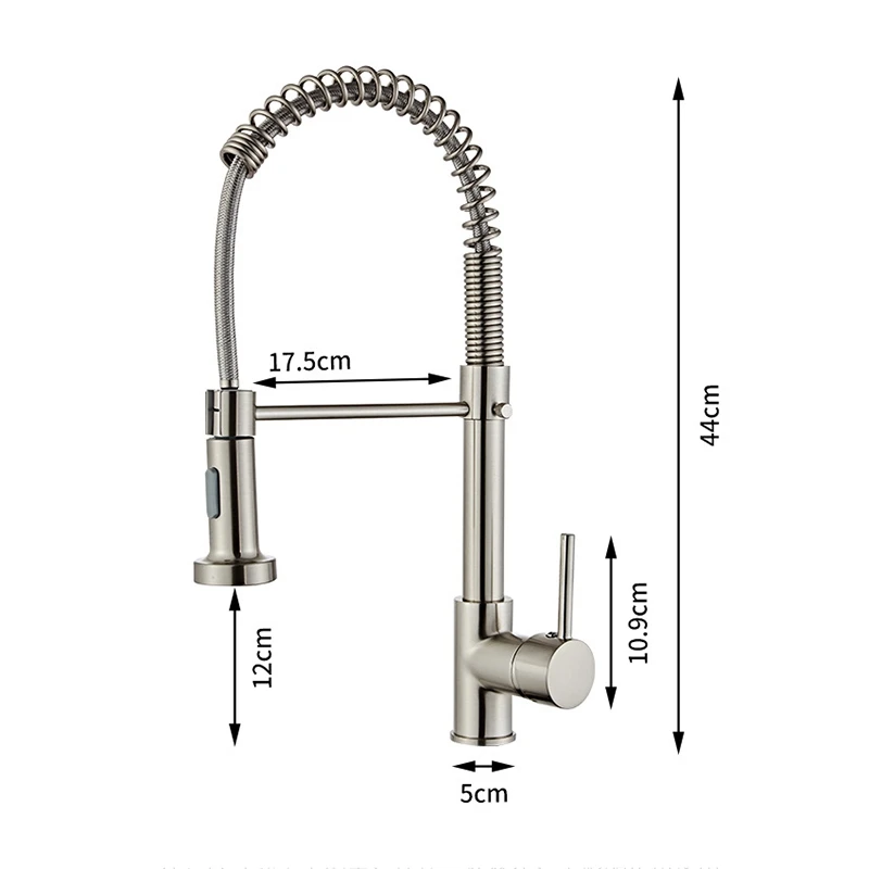 

Single-Handle Sink Faucet Pull-Down Sprayer Spring Single Hole Home Kitchen Copper Faucet in Silver