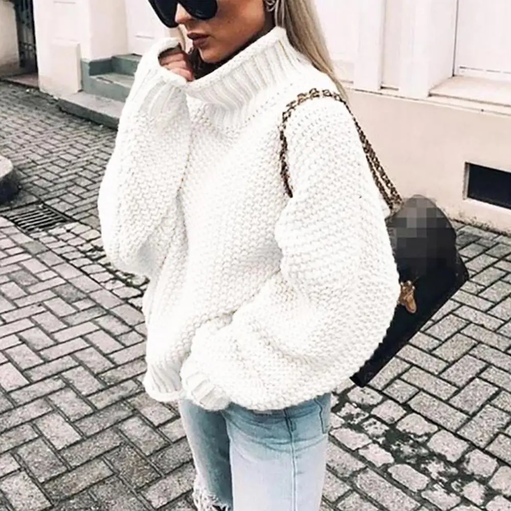 Jocoo Jolee Women Vintage Loose Sweater Autumn Winter Long Sleeve Turtleneck Knitte Pullover Warm Thick Twist Jumper Female Tops | Женская
