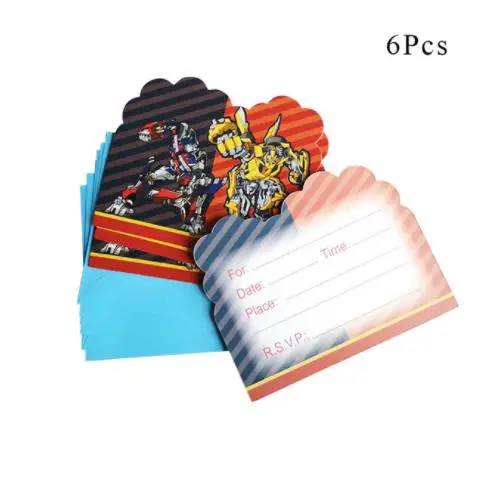 Inviting card 6pcs Bumblebee Optimus Prime преображение бумажные стаканчики тарелки шары для детей Дети День рождения украшения поставки - Цвет: Inviting card 6pcs