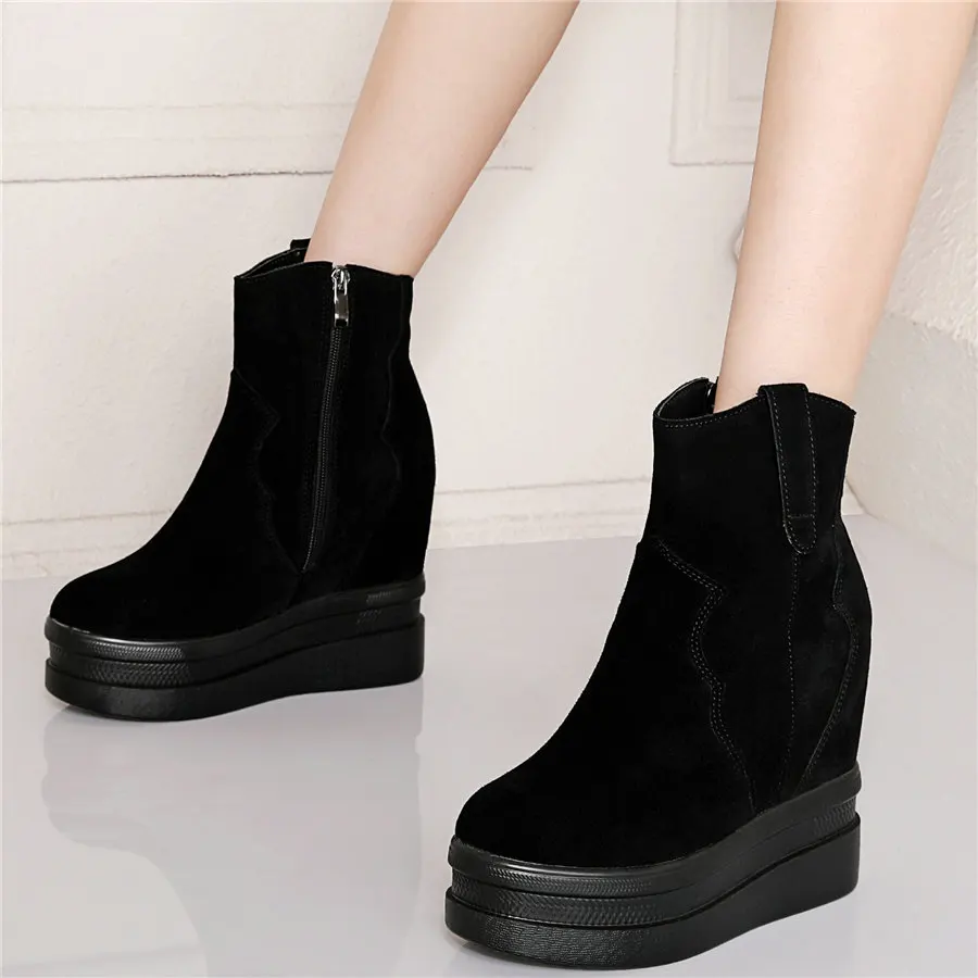 Повседневная обувь с высоким верхом Женская из натуральной кожи Туфли на танкетке/высоком каблуке ботинки