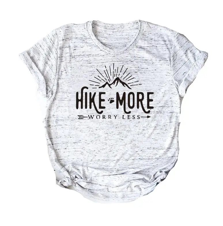 Hike More Worry Less футболка на открытом воздухе Wanderlust Футболка женская Стрела Приключения Кемпинг природа Топ Футболка короткий рукав женские топы - Цвет: marble t black words