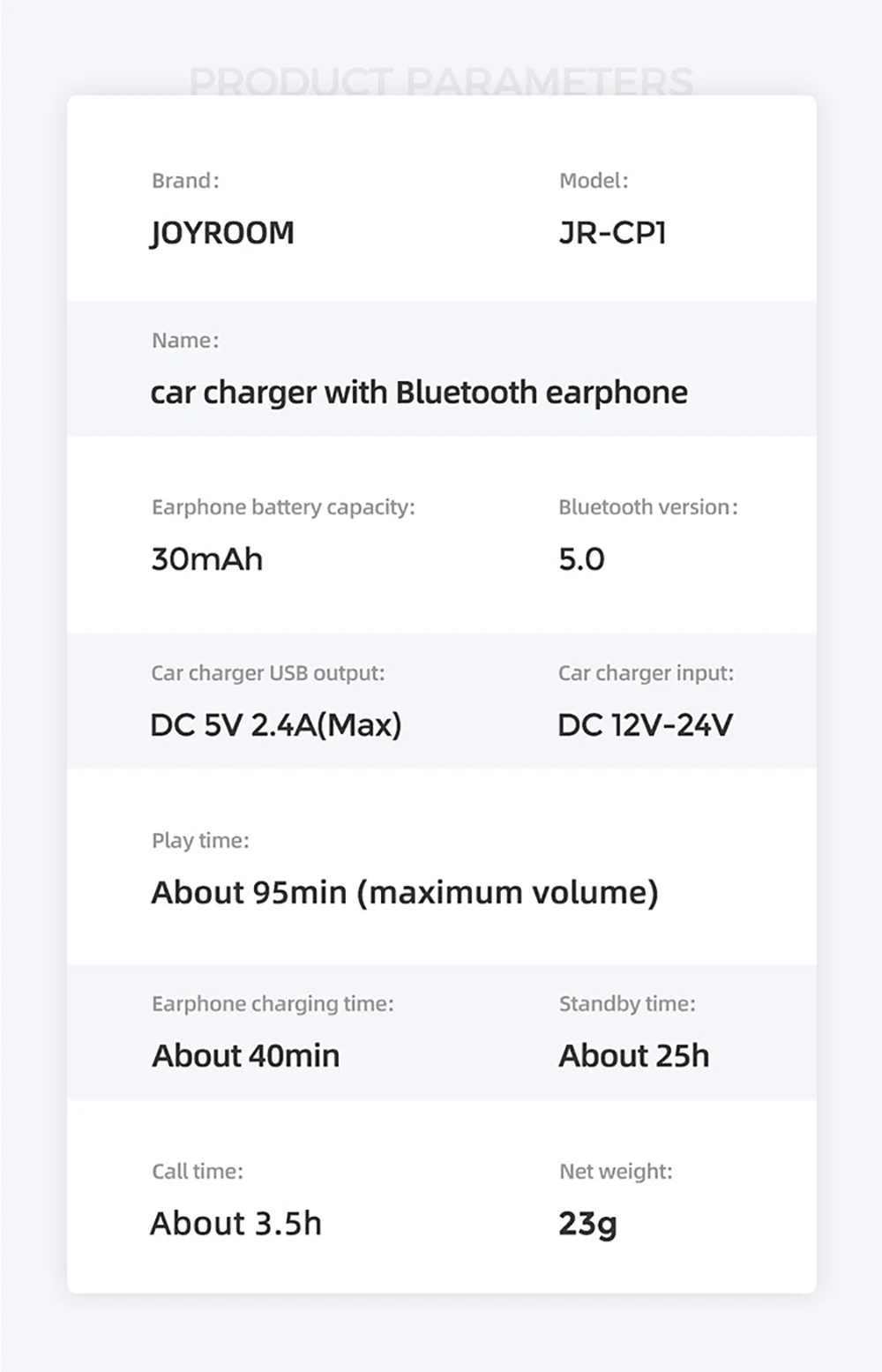 Joyroom JR-CP1, портативная маленькая Беспроводная стереогарнитура, в уши, usb, быстрое зарядное устройство для мобильного телефона, автомобильное зарядное устройство с Bluetooth, наушники