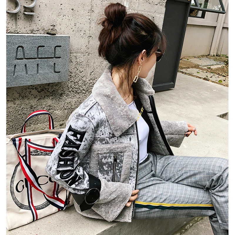 Новинка, женская меховая куртка, мотоциклетная, короткая, Осень-зима, овечья шерсть, стрижка, бархат, искусственный мех, пальто, теплая, на молнии, тонкая верхняя одежда