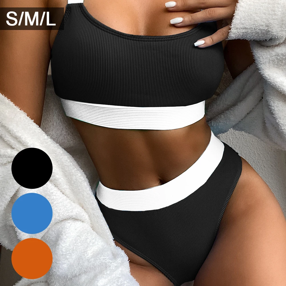 Бикини с высокой талией 2021 купальники купальник бандо женское комбинированное