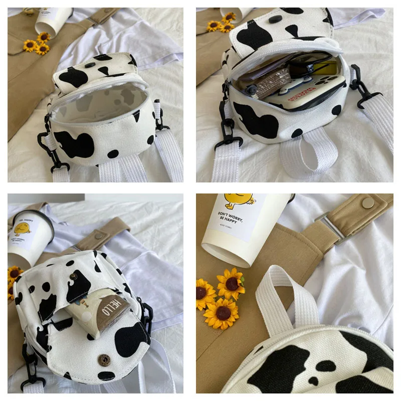 

Cow pattern Clutch Shoulder Bags Lovely Student Crossbody Bags Harajuku style Ladies Wild Handbag Phone Pack Canvas Women Bag