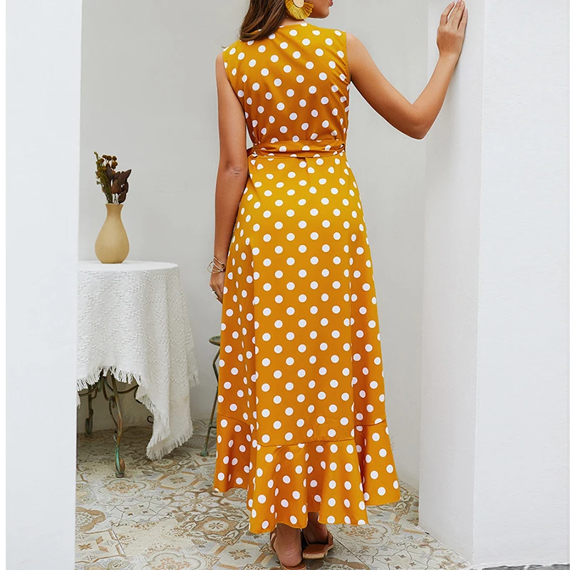 Женское винтажное платье в горошек с запахом без рукавов|Женские платья| |