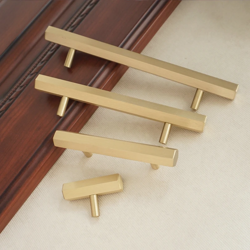 Матовые латунные ручки для ящиков Tbar шестигранные золотые кухонного шкафа