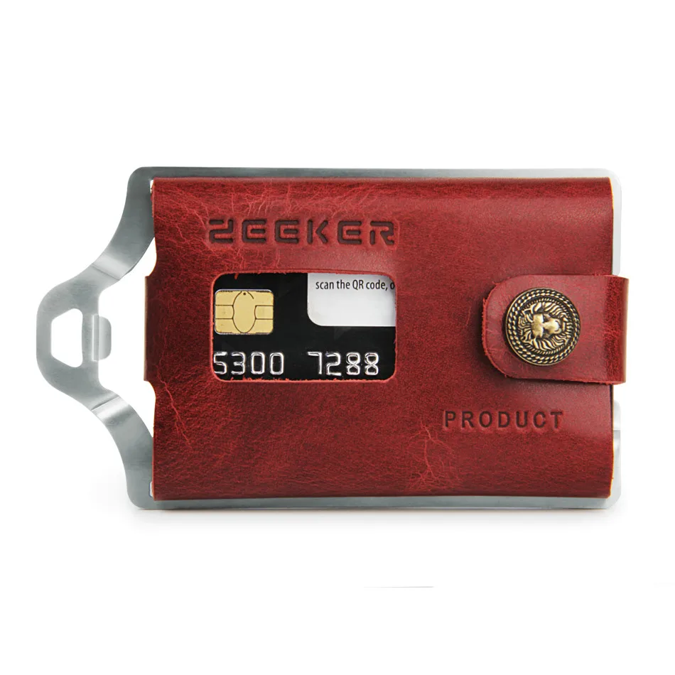 Silver-red brown ZEEKER многофункциональный кожаный металлический кошелек Rfid блокирующий держатель для карт кошельки для кредитных карт мужские кошельки - Цвет: Silver-red brown