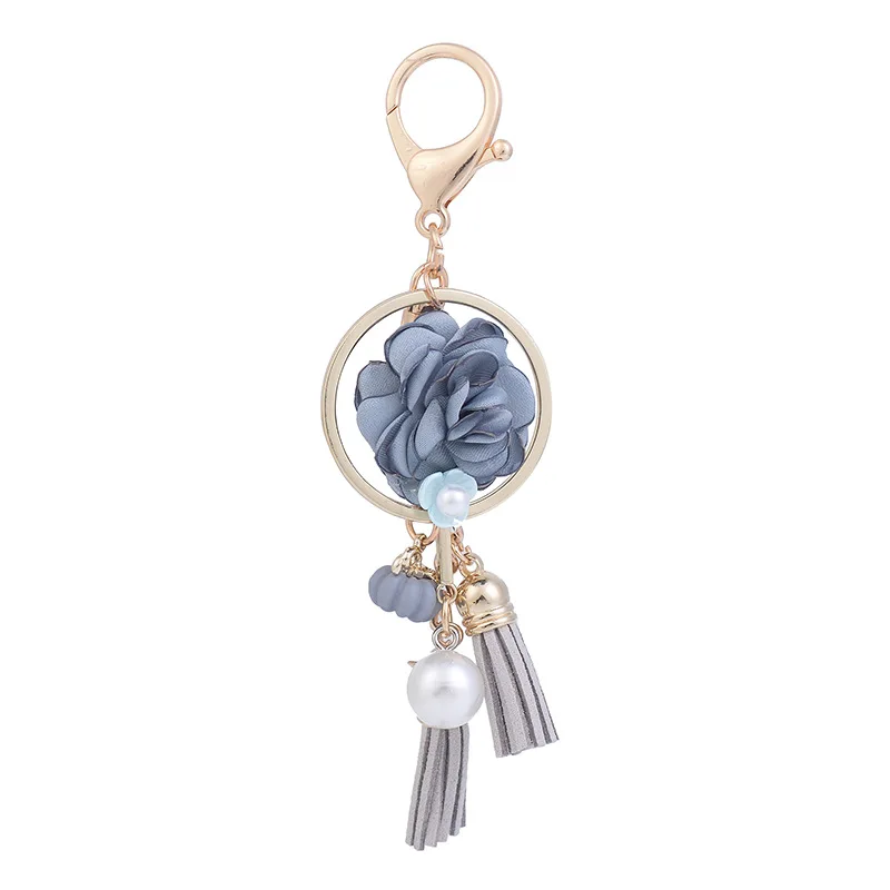 

2021 New Cloth Flower Keychains Fashion Tassels Key Chain Car Key Ring Holder Women Keyring Creative Bag Charm Pendant Wholesale