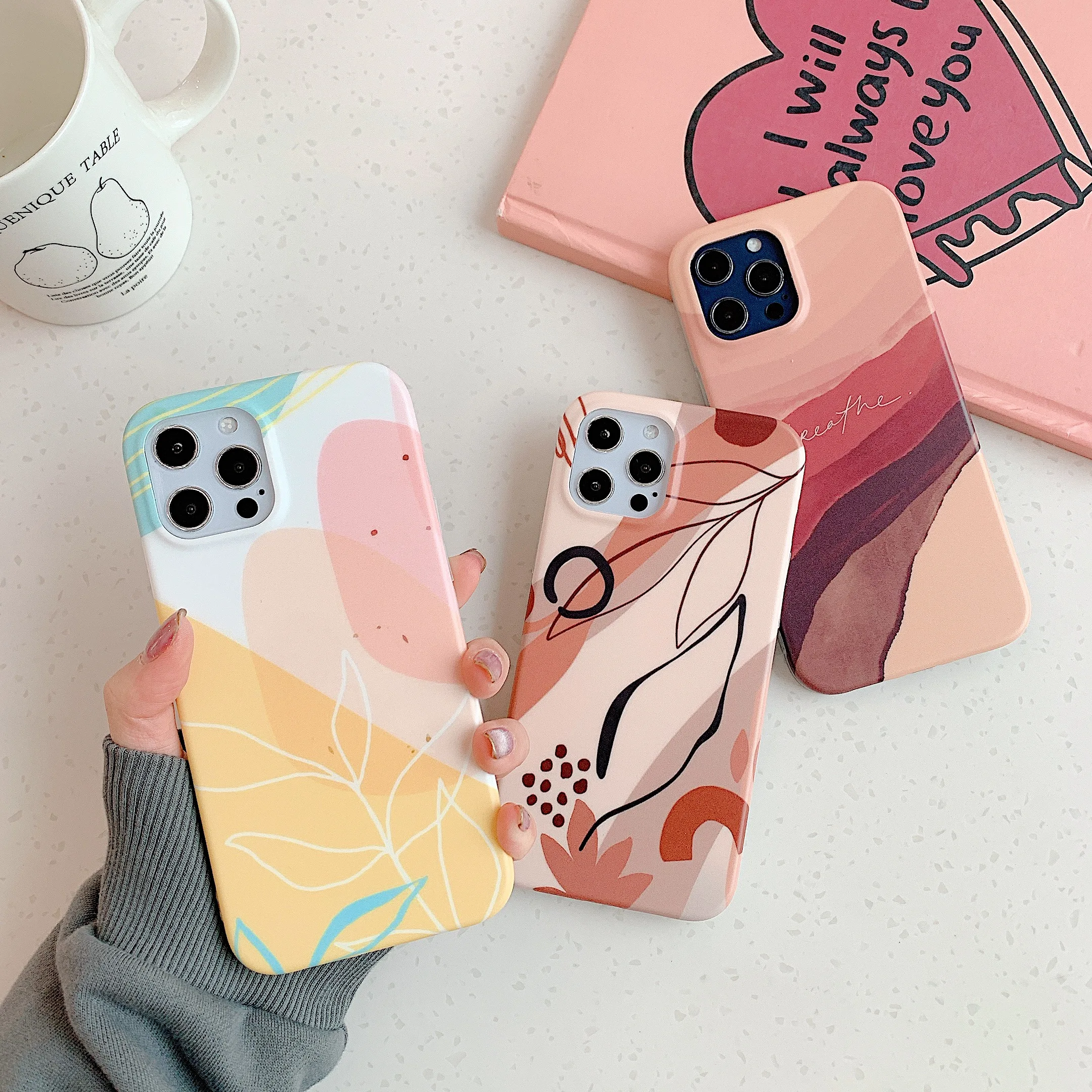 

For iPhone 13 Pro Max Case Watercolor Paint Flower Leaf Phone Case For iPhone 12 11 Pro Max XR X XS 7 8 Plus Soft IMD Back Cover