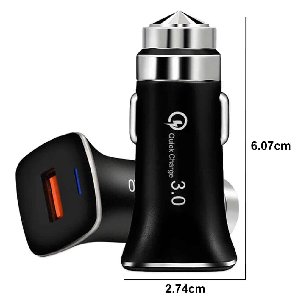 

Auto Car Charger QC3.0 Quick Charging USB Power Adapter Metal Safety Hammer for Xiaomi Samsung iPhone 11 Pro Max
