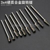 2pcs 3x4mm rotary burrs hrc70 carbide rotary file milling cutter tungsten steel grinding head double groove metal grinding head