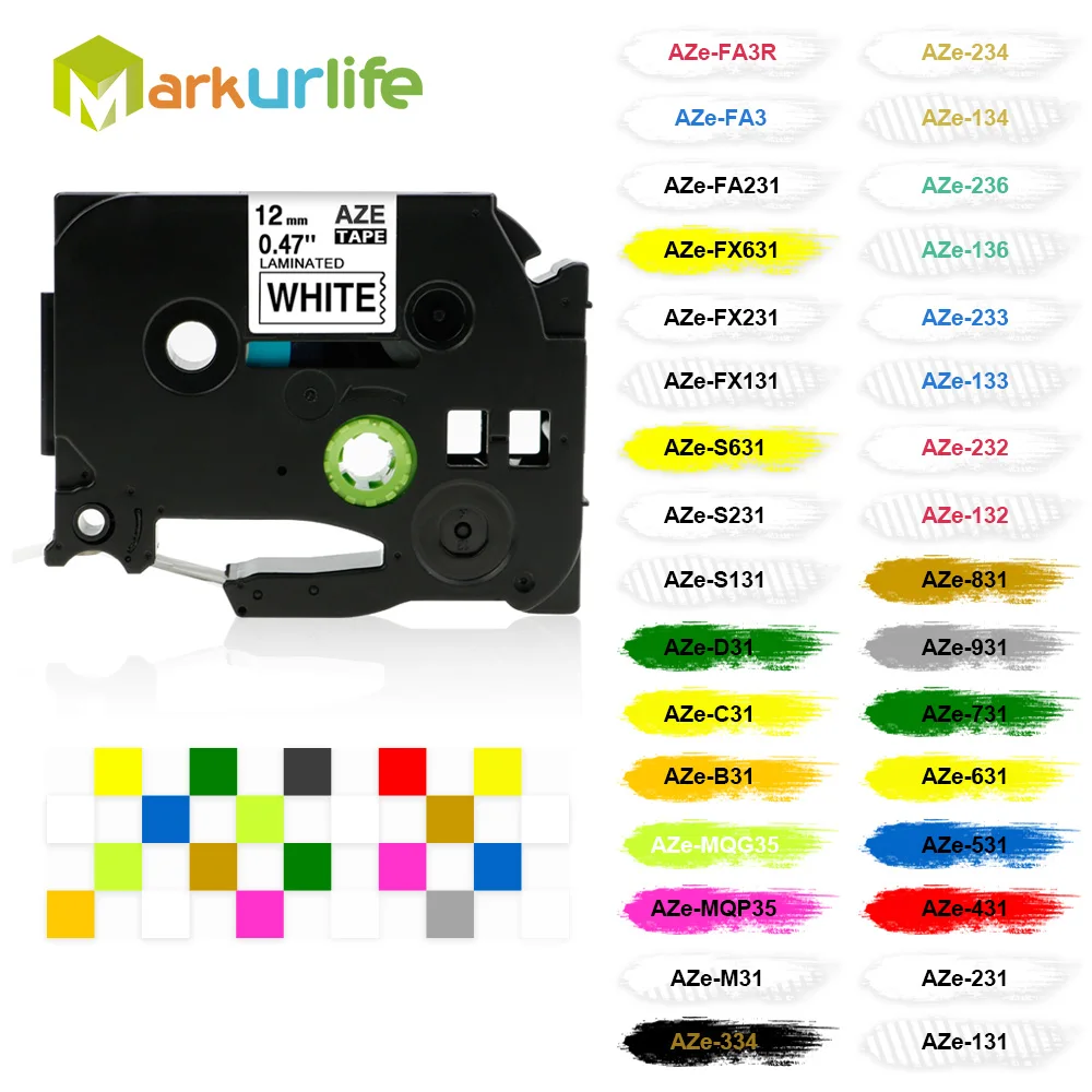 

31 Colors Compatible for Brother TZe-231 TZ131 TZ-231 Label Tape 12mm Printer TZe-631 Laminated Ribbon PT-H110 Label Maker