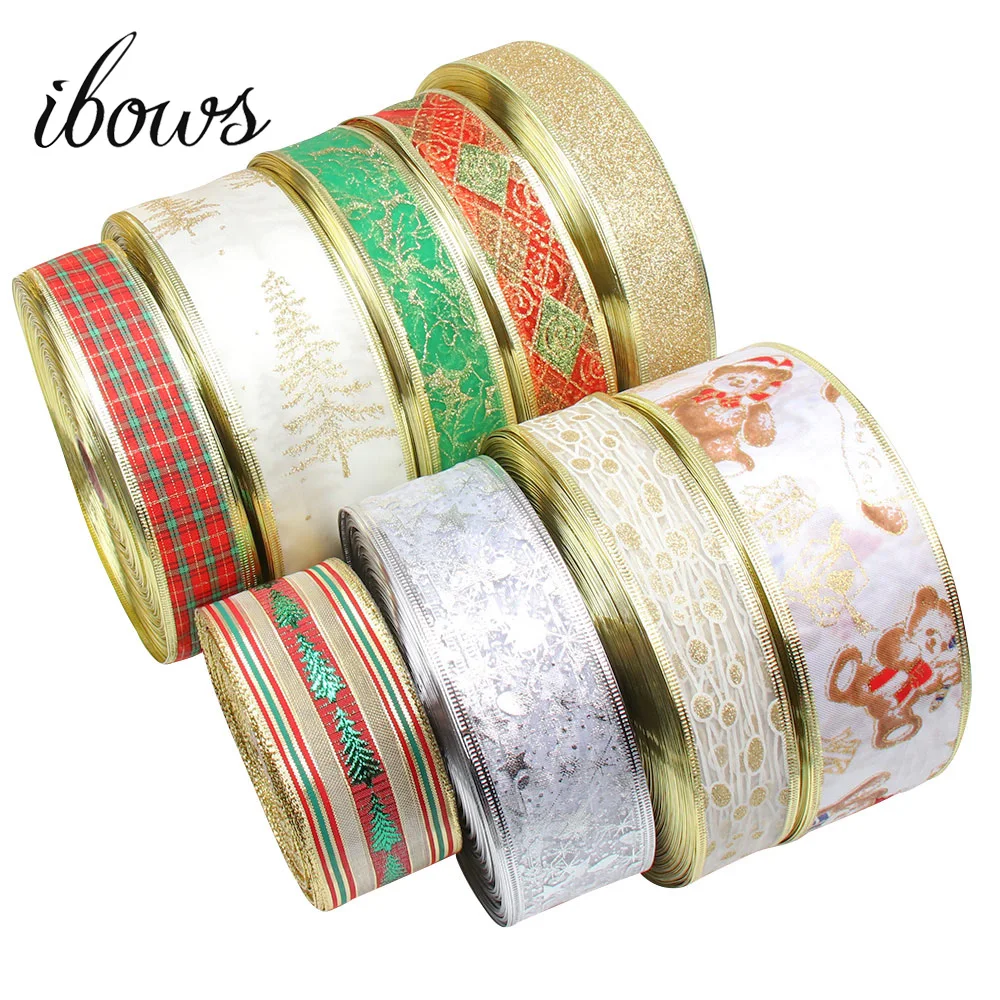 IBOWS, 5 ярдов, Рождественская лента из органзы, лента с рисунком пятен для творчества, рождественские аксессуары, праздничные украшения, подарочная упаковка