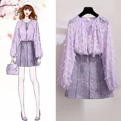 2019 новые летние женские комплекты шифоновые блузки с кисточками + короткие юбки