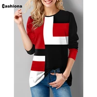 cashiona sexy women clothing 2021 patchwork basic top long sleeve t shirt size 5xl ladies pullovers autumn tees shirt femme