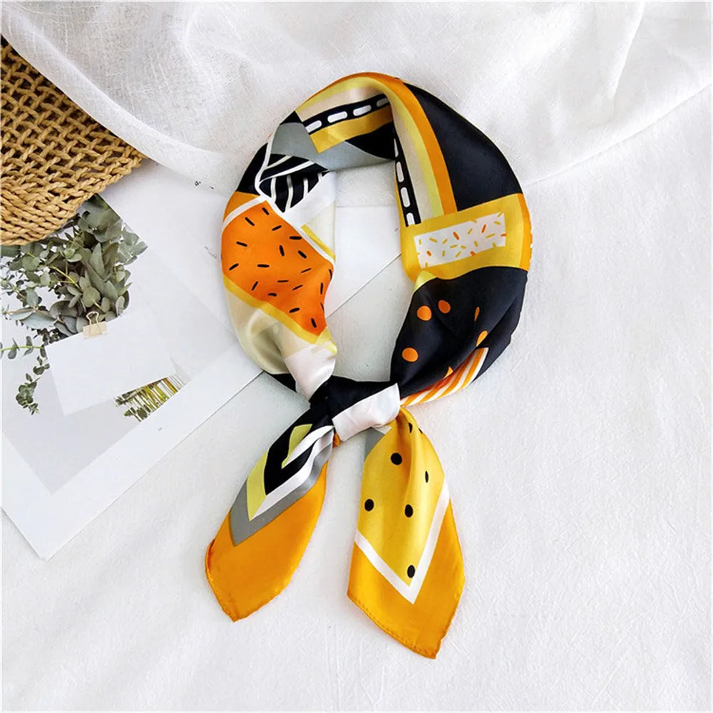 Шелковый атласный шарф для женщин бандана Женская Маленькая шаль женский желтый