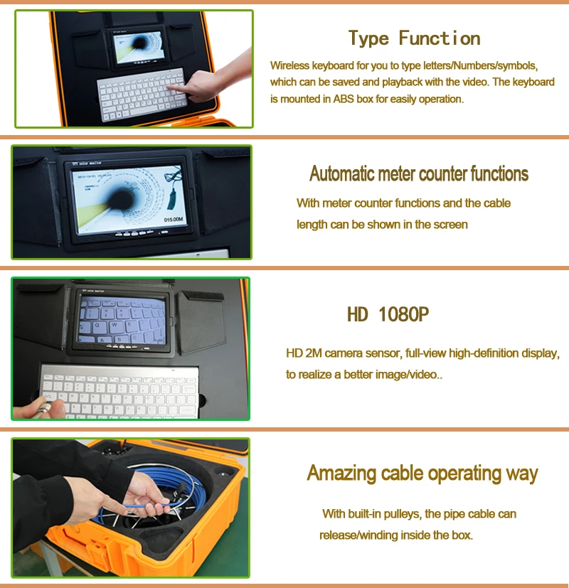 50mm Endoscope Borescpe DrainSewer Pipe Inspection Camera Self Leveling Industrial Pipeline Camera Meter Count Remote Control