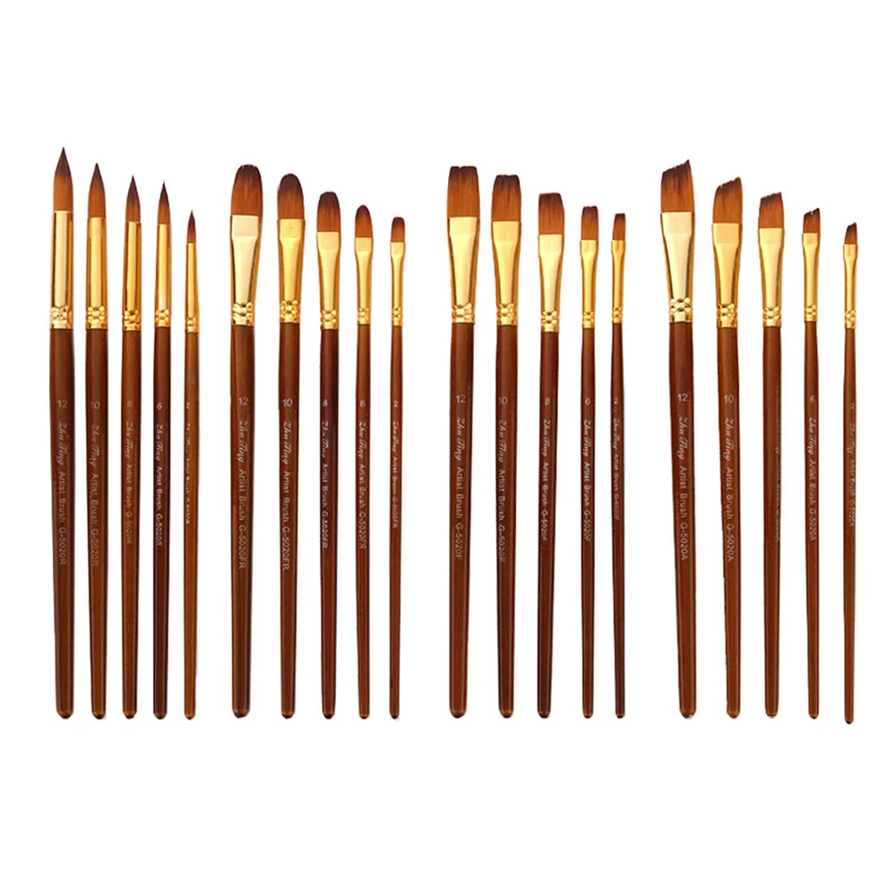 

5Pcs Nylon Wool Paint Brushes Wood Handle Oil Painting Brush Gouache Acrylic Oil Painting Brush for Students Artists Use (Slant