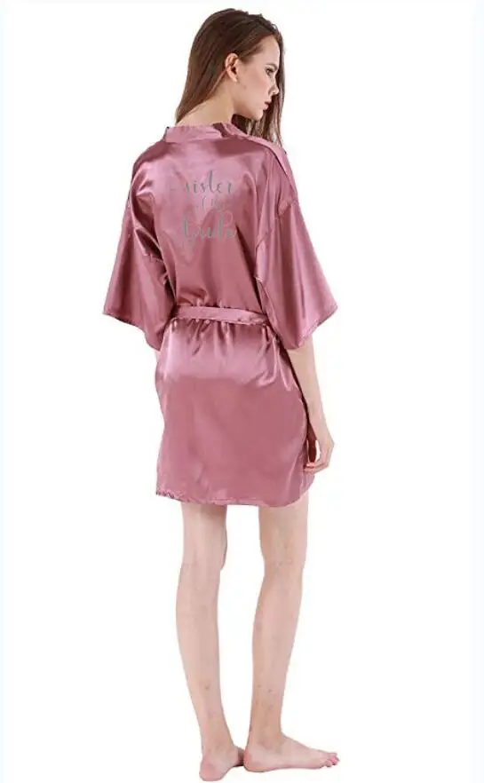 Темно-розовый халат Серебряное кимоно с буквами атласная пижама Свадебный